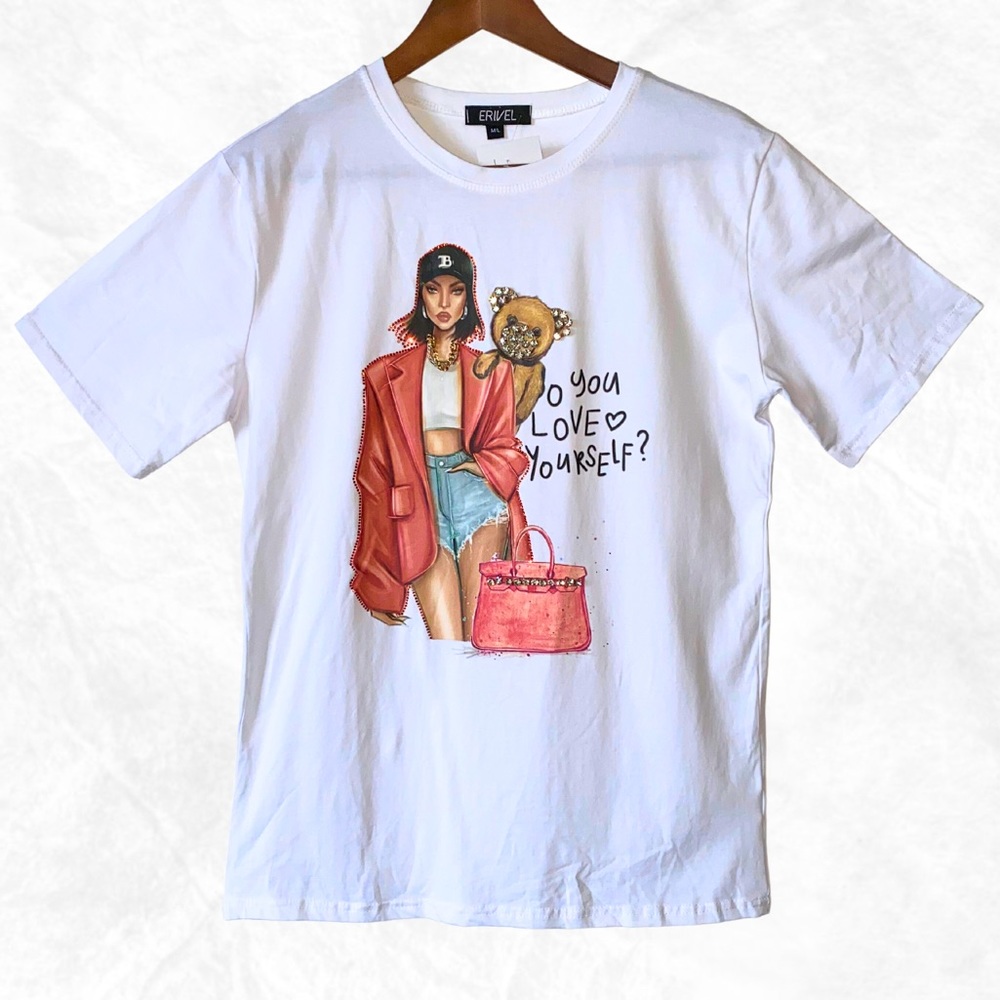 3 for $19 Erivel White T-Shirt Jewelled Detailing Size M/L Fashion Top